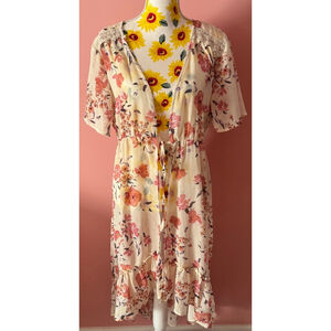 Women's Versona BoHo Dress, L, Cream & Pink Floral